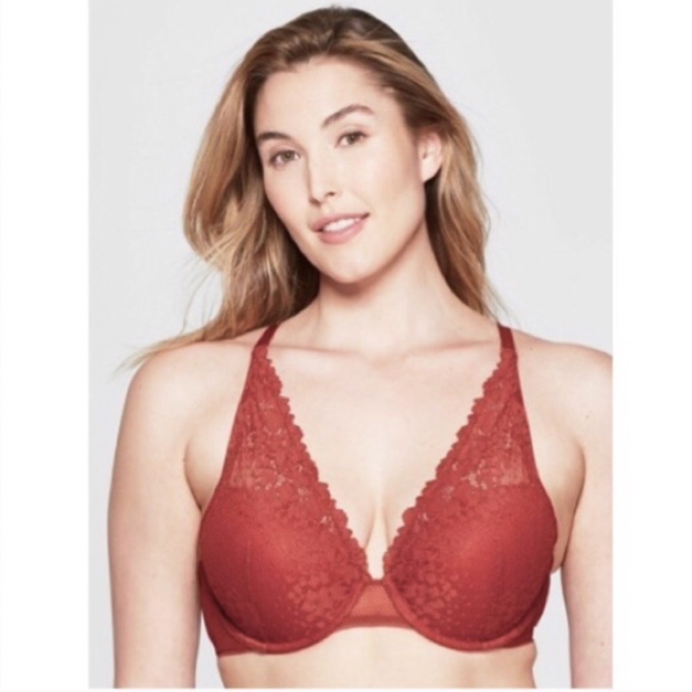 🆕 Auden lace multi way plunge push up bra 34DDD rust Orange adjustable